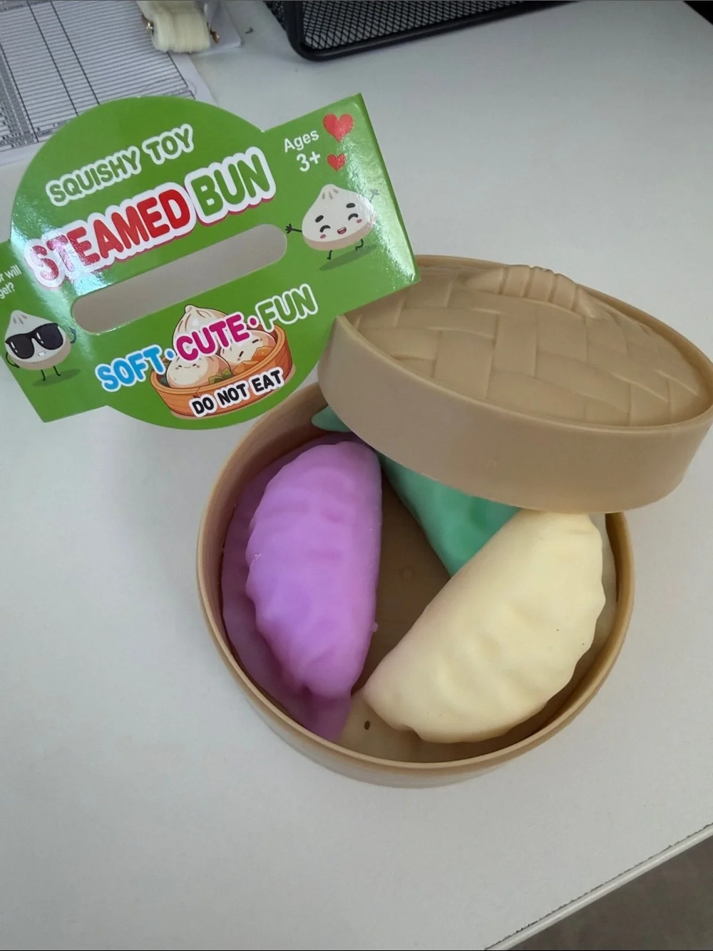 Squishy Steamed Bun Toy Set - Pastel Purple, Mint, Cream